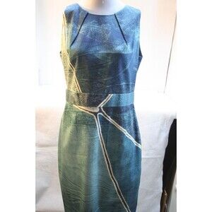 Elie Tahari Womens Teal Blue Printed Knee Length Day Work Sheath Dress Sz US 8